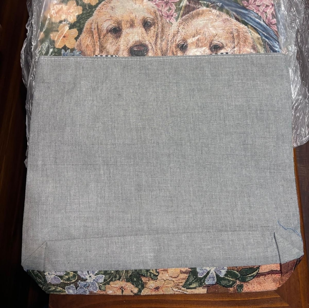 Puppy Canvas Tote with Floral Design - Picture 3 of 4